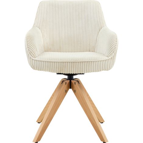 2er-Set drehbare Esszimmerstühle mit Armlehnen Samt in Cremeweiß mit Holzbeinen 360° MODENUIT (1/5)
