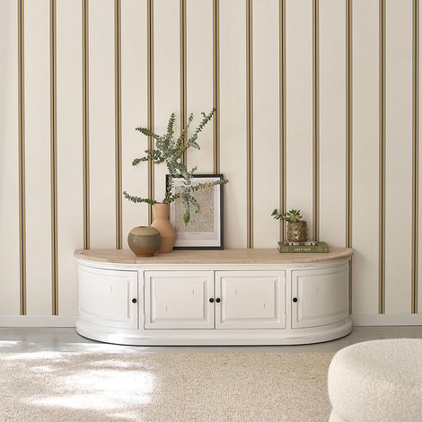 Meuble TV en bois d'acajou et teck blanc 160 cm (1/5)