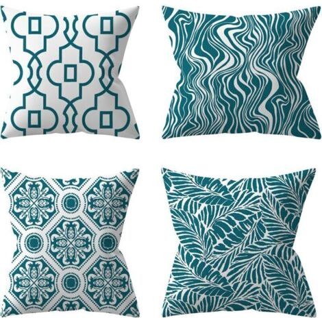 Lot de 4 Housses de Coussin d'extérieur, Plante Verte,Coussins Décoratifs pour Jardin (45 x 45 cm, Turquoise)--