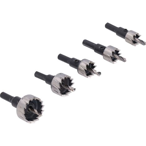 Lot de 5 scies cloches pour métaux, 16-30 mm, en acier rapide résistant à l'usure et haute dureté, diamètre de queue de 7 mm, forets de perçage pour métaux (1/5)
