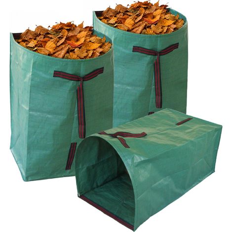 Lot de 3 sacs de jardin stables de 200 l - En forme de pelle - Debout - Avec poignées de transport - Pour feuilles, coupe d'herbe et déchets de jardin (1/5)