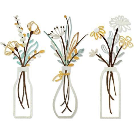 3 Pièces Or Décoration Murale en Métal Décoration Murale de Fleur en Métal Murale en Fil de Fleurs Décoration Moderne pour Chambre Salon Bains Galerie 35x 15CM (1/5)