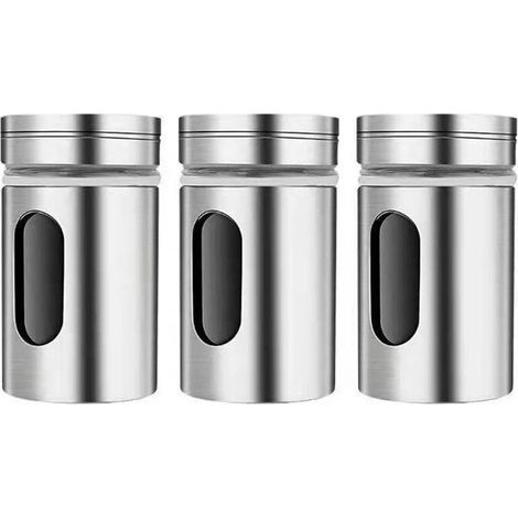 3 Pièces Boîtes à Épices avec Couvercle Pivotant.Bouteille d'assaisonnement en Acier Inoxydable.Pot Epices Set epices Cuisine.pots à épices pour Thé. sel et poivre (1/4)