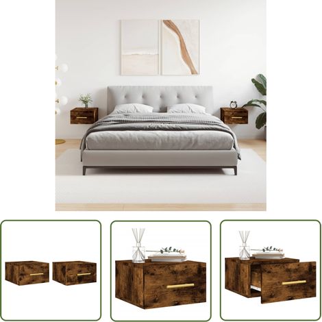 The Living Store Tables de chevet murales 2 pcs chêne fumé 35x35x20 cm - Table De Chevet Murale - Meuble De Rangement Mural - Étagère Murale - Commode Murale - Design Moderne (1/5)