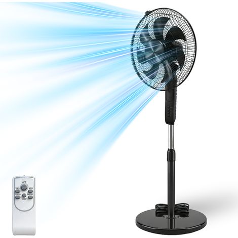 Ventilateur sur pied 60w, 7 pales de 40 cm de diamètre avec télécommande, pour chambre, salon, bureau, 6 vitesses, minuterie, hauteur réglable, tête inclinable, timer 9h, noir