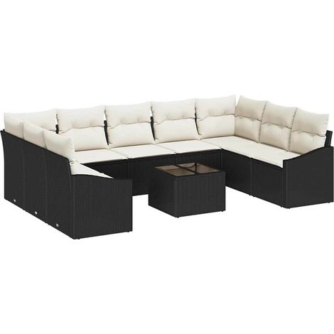 Maison Exclusive - Sofa Set mit Kissen 10 pcs Schwarz Poly Rattan