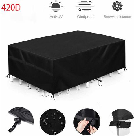 Housse pour Salon de Jardin, Imperméable, Résistance au Vent, Anti-UV, Robuste en Tissu Oxford 420D Housse de Protection pour Table, Housse de Table Jardin, Rectangulaire - Noir 25025090, BLOW (1/5)