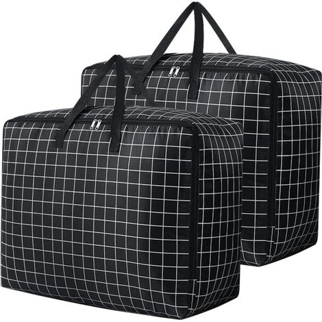 Lot de 2 grands sacs de rangement de vêtements avec fermetures éclair en tissu Oxford résistant pour le déménagement et le rangement sous le lit pour vêtements, couvertures, oreillers, literie (1/5)