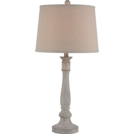 Stella Table Lamp with Linen Shade - Resin - L36 x W36 x H74 cm - White