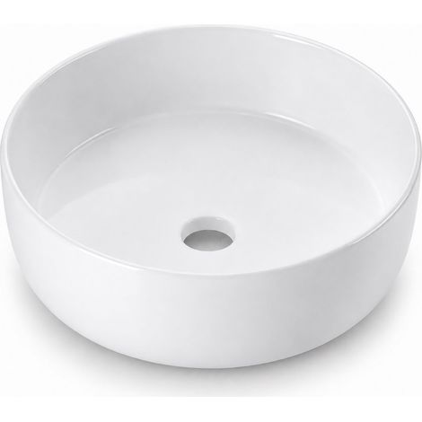 Relaxdays countertop basin, H x D: 16 x 40.5 cm, no tap hole, no overflow, ceramic, lotus effect, white (1/5)