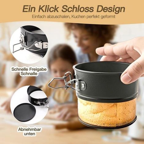 Lot de 2 moules à gateau ronds de 11 cm avec spatule en silicone - Petit moule à charnière - Revêtement antiadhésif - ENSEMBLE RIE (1/5)