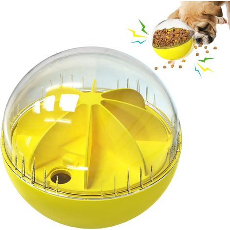 Balle distributrice de friandises pour chien, jouet interactif à secouer et à faire claquer pour chiens d'intérieur, distribuant lentement de la nourriture, avec des sons amusants (14,7 cm, JAUNE) (1/5)