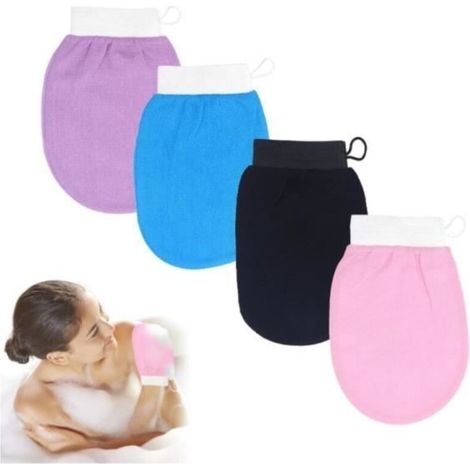 Gant Exfoliant, Lot de 4 Gants de Gommage pour le Corps, Douche Gants, Exfolie Efficacement la Peau Morte, Nettoyage en Profondeur