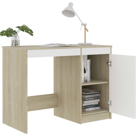 Bureau Blanc et chêne sonoma 100x50x76 cm (1/5)
