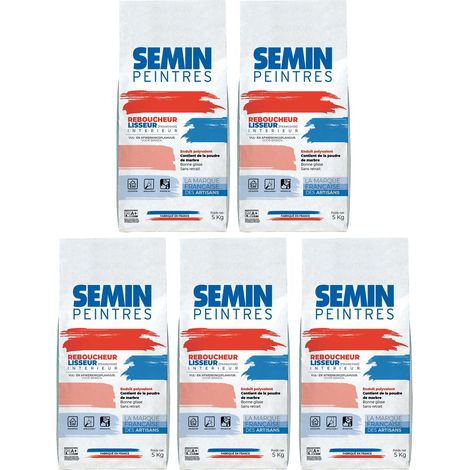 Lot de 5 enduits de rebouchage et lissage en poudre Reboucheur Semin - séchage rapide - intérieur - sac de 5 kg (1/5)