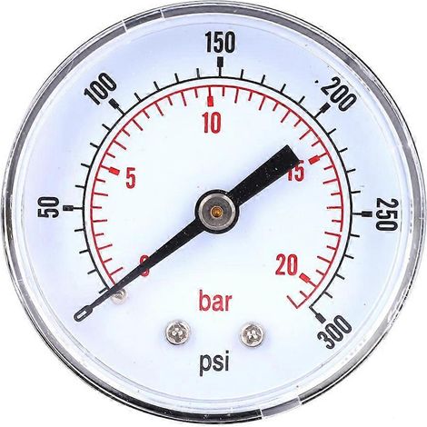 Manometer 50 mm Zifferblatt 1/8 BSPT Rückanschluss für Luft Wasser Öl Gas (0-300 PSI 0-20 Bar)