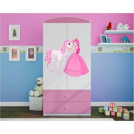 Armoire 2 portes enfant rose princesse debout et cheval Drimy (1/4)