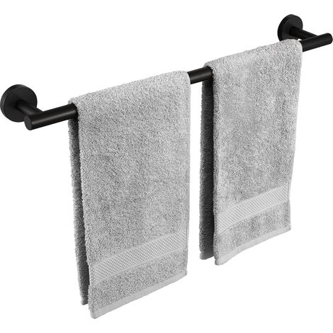 Porte-serviettes mural pour salle de bain, barre porte-serviettes en acier inoxydable de 60 cm, noir (1/3)