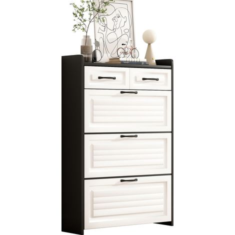 Meuble à chaussures-3 abattants-2 tiroirs-armoire pivotante en bois-étagère entrée-salon-80x23,5x131cm (1/5)