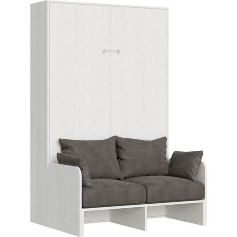 Letto "Napoli" matrimoniale a scomparsa con divano, in legno, con apertura verticale, per camera da letto -A scomparsa / Bianco Frassino (1/5)