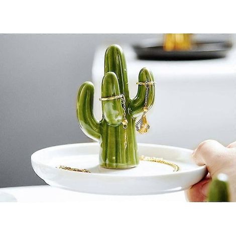 Porte-bagues en forme de cactus, plateau de présentation en céramique à motif de plantes succulentes, idéal pour la décoration intérieure et les cadeaux d'anniversaire ou de mariage pour les amoureux. (1/4)