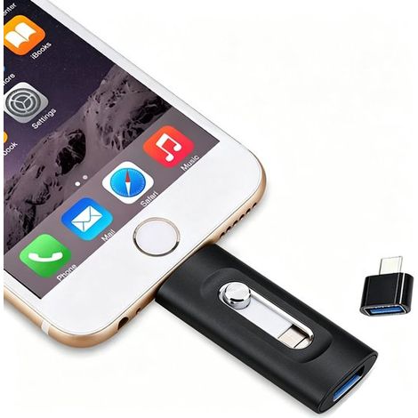 Clé USB 256 Go haute vitesse, compatible iPhone, iPad et Android, stockage externe Plug-and-Play pour photos, vidéos et fichiers, noir (1/5)