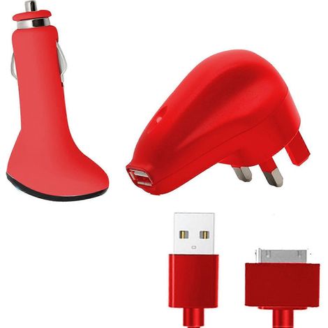Compatible avec le kit de charge USB 3-en-1 FX, comprend un chargeur de voiture, une prise britannique et un câble USB, rouge. (1/5)