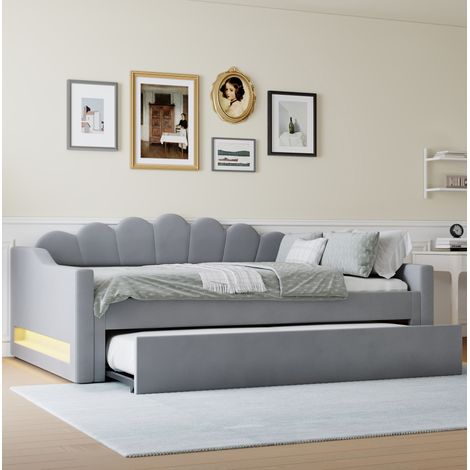Lit banquette 140x200 avec lit gigogne LED gris HAVRYA (1/5)