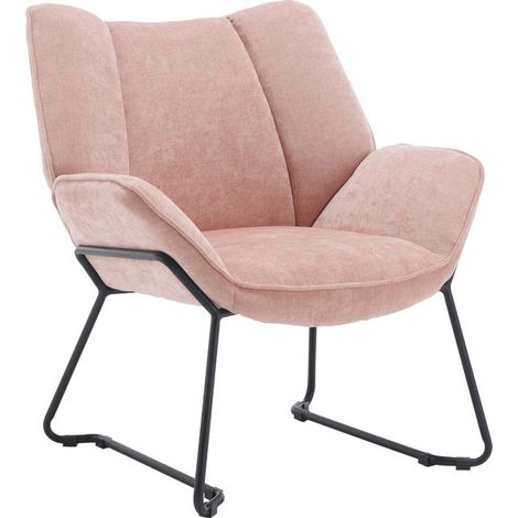 Wahson Fauteuil Relax en Tissu Chenille, Fauteuil Chambre avec Pied Métal, Confortable Assise Épais, Fauteuil Relax pour Salon, Rose