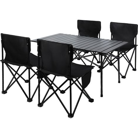 WILITTO Ensemble Table et 4 Chaises Pliants pour Camping - Métal et Tissu Oxford, Portable, avec Sac de Rangement, pour Pique-Nique et Activités Extérieures (1/5)