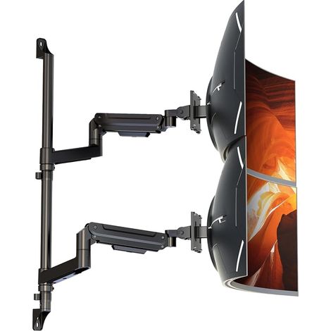 Double Arm Wall Mount for 17-49 Inch Screens, Adjustable Articulated Arm with Gas Spring, Max Load 20 kg per arm, VESA 75 x 75/100 x 100, Space Saving Solution for Office and Home, Black (1/5)