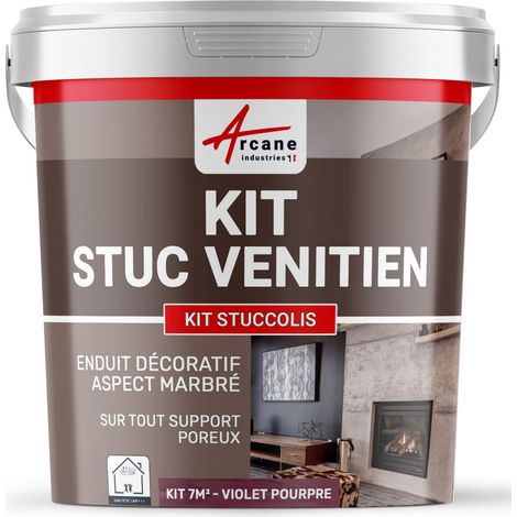 Kit stuc, venitien enduit, stucco, spatulable, décoratif, kit, stuccolis - kit jusqu'à 7 m² Violet Pourpre - ARCANE INDUSTRIES