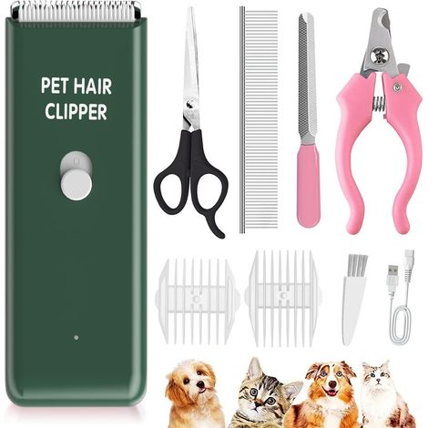 Tondeuse pour chien à poils épais, tondeuse rechargeable pour chien, rasoir pour chat, tondeuses de toilettage sans fil pour chat/petit/chiot, vert (1/5)