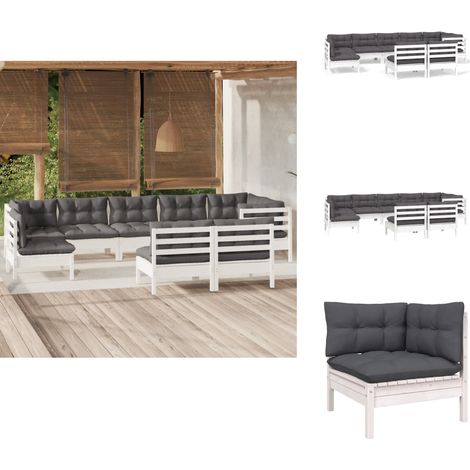 Salon de jardin 9 pcs avec coussins blanc bois de pin massif - Salon De Jardin - Mobilier De Jardin - Ensemble Salon De Patio - Meubles De Terrasse - Chaise Longue (1/5)