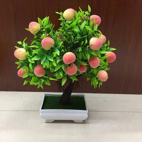 Bonsai Artificiel - Pot En Plastique Orange - Arbre Fruitier Miniature Pour Décoration Intérieure - 1 Pièce (1/5)