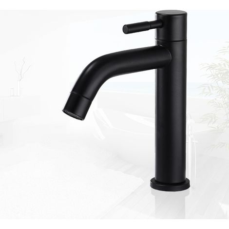 Grifo de lavabo de acero inoxidable negro mate sin plomo, monomando, de un solo orificio, 18 x 11 cm. (1/5)