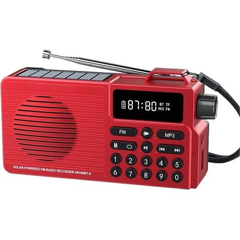 Radio solaire DAB+ pour d'urgence FM AM à manivelle (rouge) (1/5)