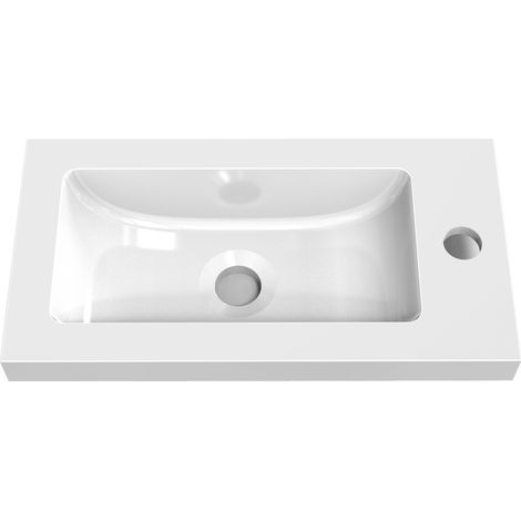Aica Lavabo avec bonde blanc 44.5x23.5x8 cm, Lavabo rectangulaire en marbre artificiel