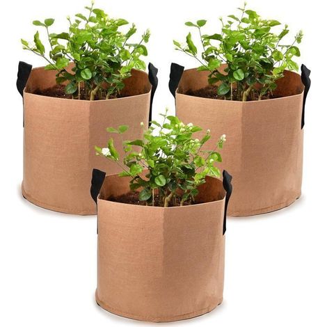 3 moderne und kleine Outdoor-Pflanzensäcke aus Vlies für Paprika, Kartoffeln und Blumen - Vliestöpfe.