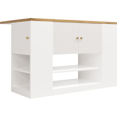 Îlot de cuisine multifonction blanc avec plan de travail extensible en MDF et rangements (1/5)