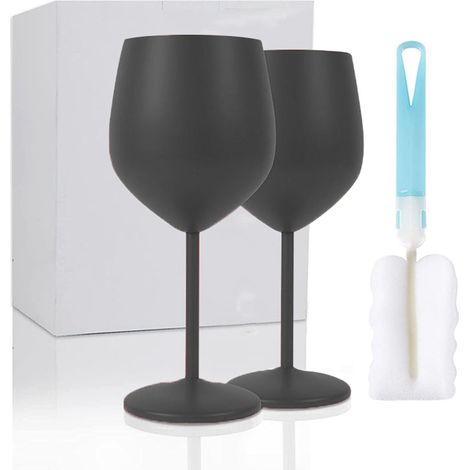 Verres à vin en acier inoxydable - 532 ml - Verres à vin noirs incassables pour les voyages, le camping et la piscine - Verres à vin portables en métal élégants, uniques et tendance pour les événement (1/5)