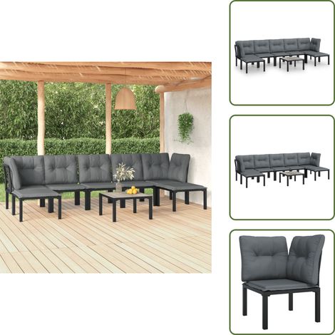 Salon de jardin 8 pcs noir et gris résine tressée - Salon De Jardin - Mobilier De Jardin - Set De Salon - Table Basse - Chaises De Jardin