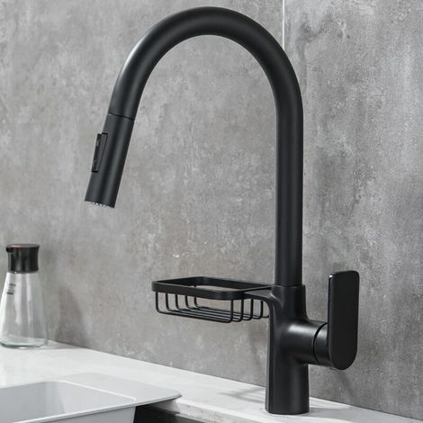 Kitchen Faucet, 360° Swivel Kitchen Mixer with Pull Out Spray, Swivel Sink Mixer with Spray Mode Black Alloy Kitchen Mixer (1/5)