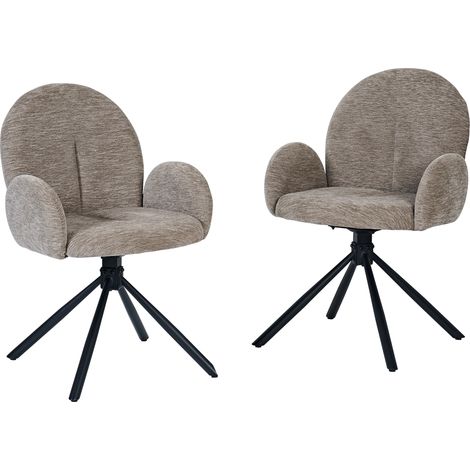 Set di 2 sedie da pranzo girevoli con braccioli, rivestimento effetto velluto, metallo, tortora (1/5)