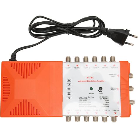 Amplificateur de distribution 12 sorties cascadable A112C avec filtre LTE, répartiteur à 12 voies, prise UE 230V (1/5)