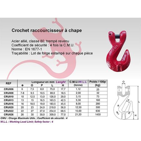 CROCHET RACCOURCISSEUR À CHAPE D6 ID MAT - CRU006