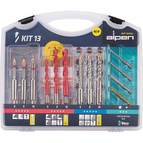 Kit d’embouts de perçage Alpes, 13 pièces, 9 forets et 4 embouts (1/2)