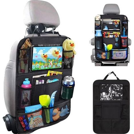 Organisateur de voiture avec protection de dossier et support de tablette, lot de 2, étanche, 9 compartiments, rangement pour enfants et siège arrière, noir (1/5)