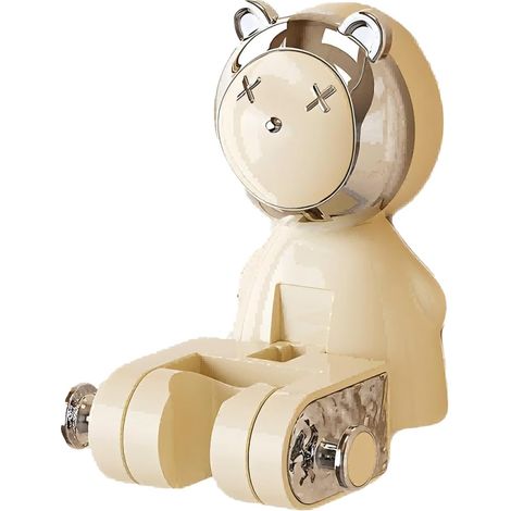 Simpatico supporto per soffione doccia a forma di orsetto con ganci a ventosa - base elegante, facile da smontare, disponibile in crema (1/5)