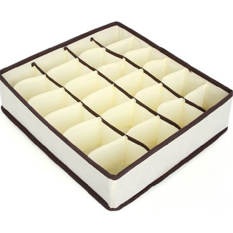 Cassetto Portaoggetti Pieghevole Con 24 Scomparti Per Vestiti, Biancheria Intima, Calzini (Beige)